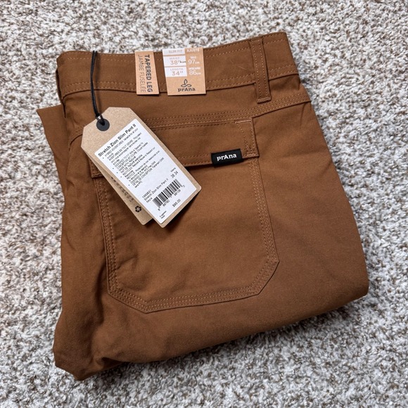 PrAna 38x34 Stretch Zion Slim Pant II Brown Tapered‎ Leg Cargo Outdoor New